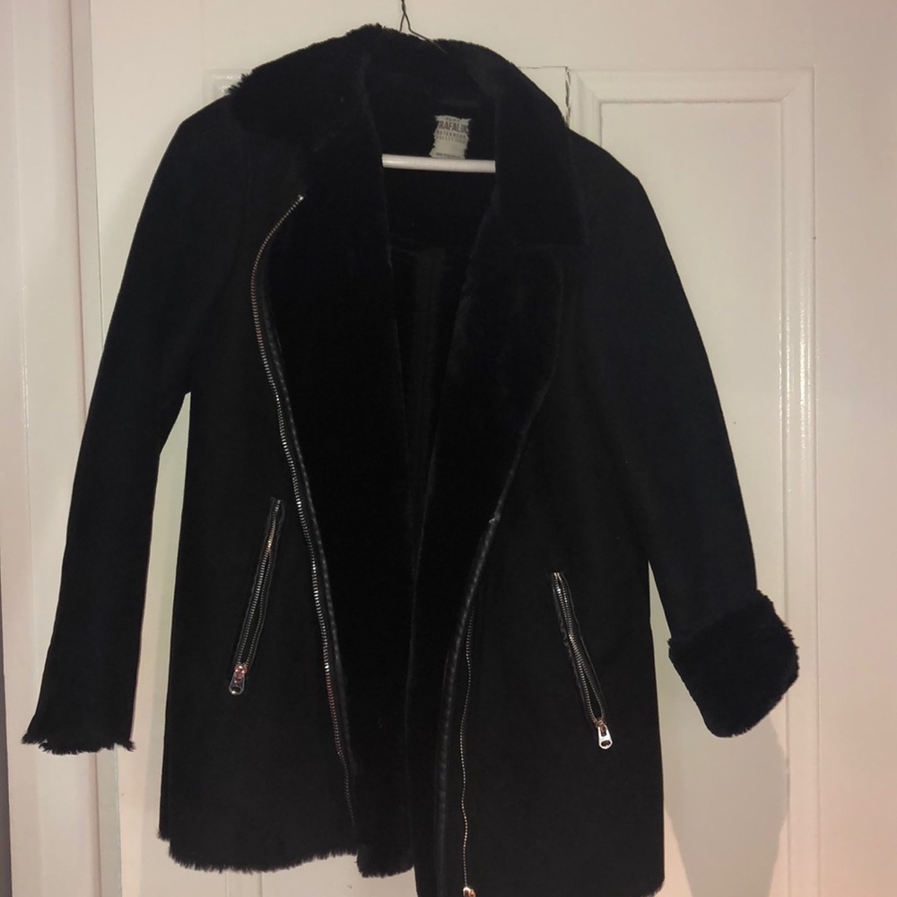 Zara black furry jacket